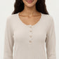 Long Sleeve Button-Front Scoop Neck Top with Textured Knit Design