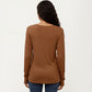 Long Sleeve Button-Front Scoop Neck Top with Textured Knit Design