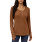 Long Sleeve Button-Front Scoop Neck Top with Textured Knit Design