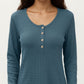 Long Sleeve Button-Front Scoop Neck Top with Textured Knit Design