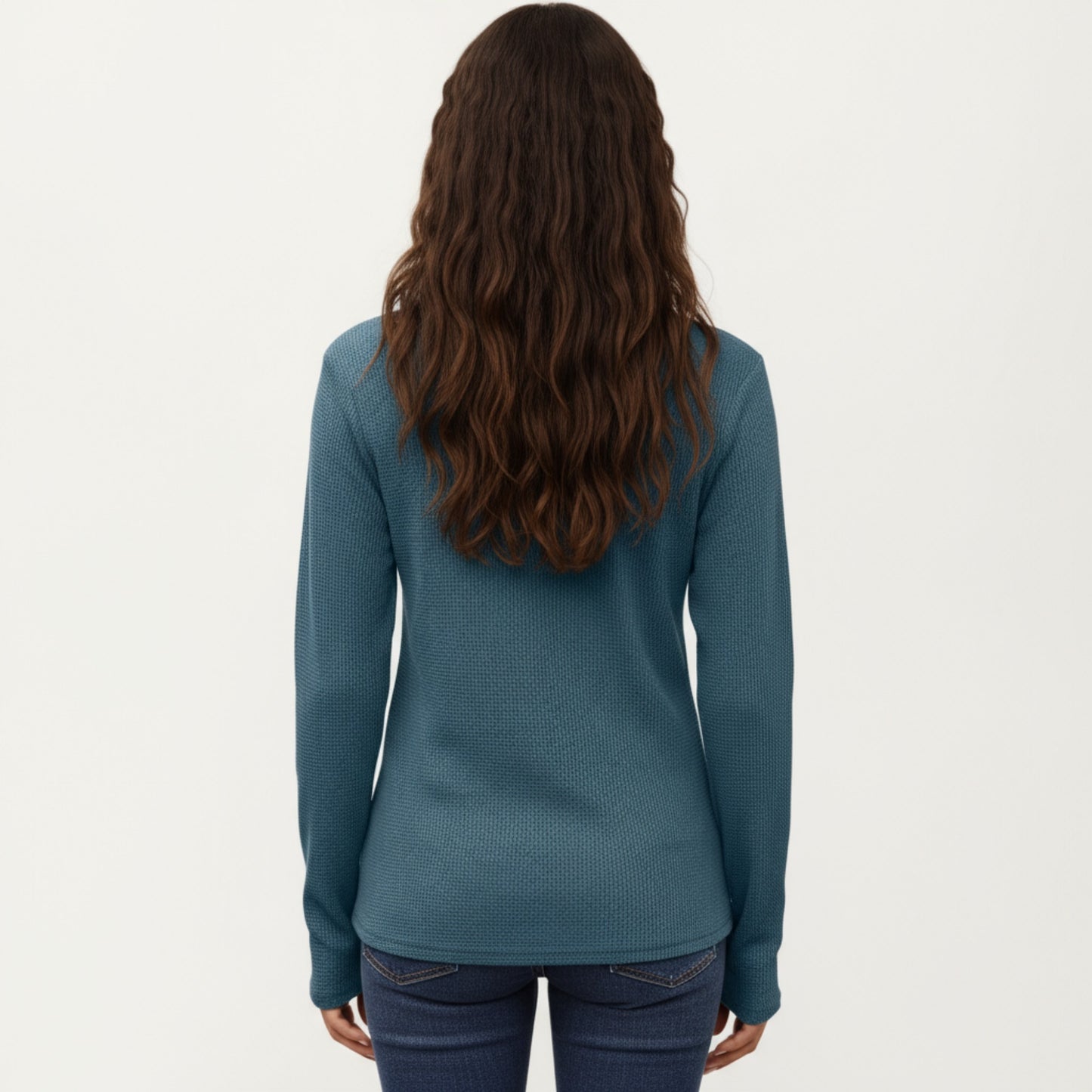 Long Sleeve Button-Front Scoop Neck Top with Textured Knit Design