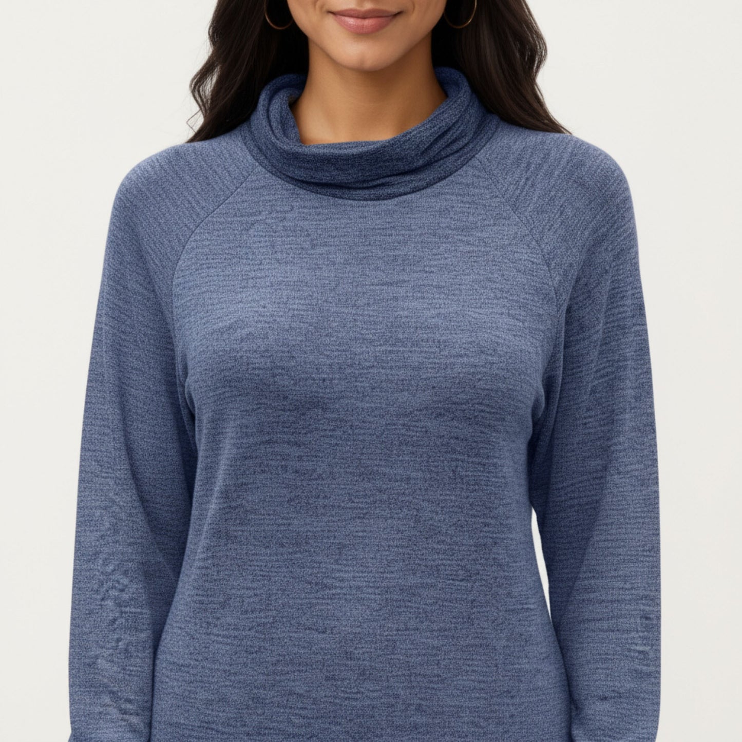 Long Sleeve Cowl Neck Top with Contrast Cuffs and Hem