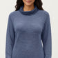 Long Sleeve Cowl Neck Top with Contrast Cuffs and Hem