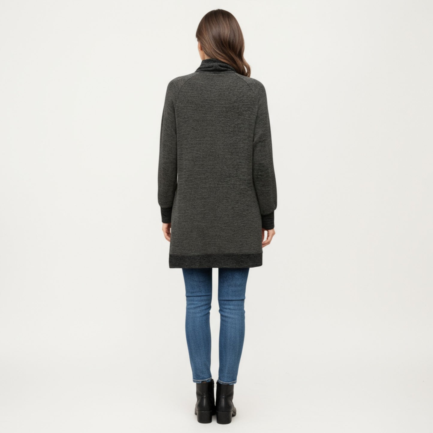 Long Sleeve Cowl Neck Top with Contrast Cuffs and Hem