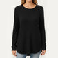Long Sleeve Ribbed Knit Top with Rounded Hem and Relaxed Fit