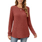 Long Sleeve Ribbed Knit Top with Rounded Hem and Relaxed Fit