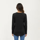 Long Sleeve V-Neck Top with Subtle Front Pleat and Relaxed Fit
