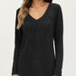 Long Sleeve V-Neck Top with Subtle Front Pleat and Relaxed Fit