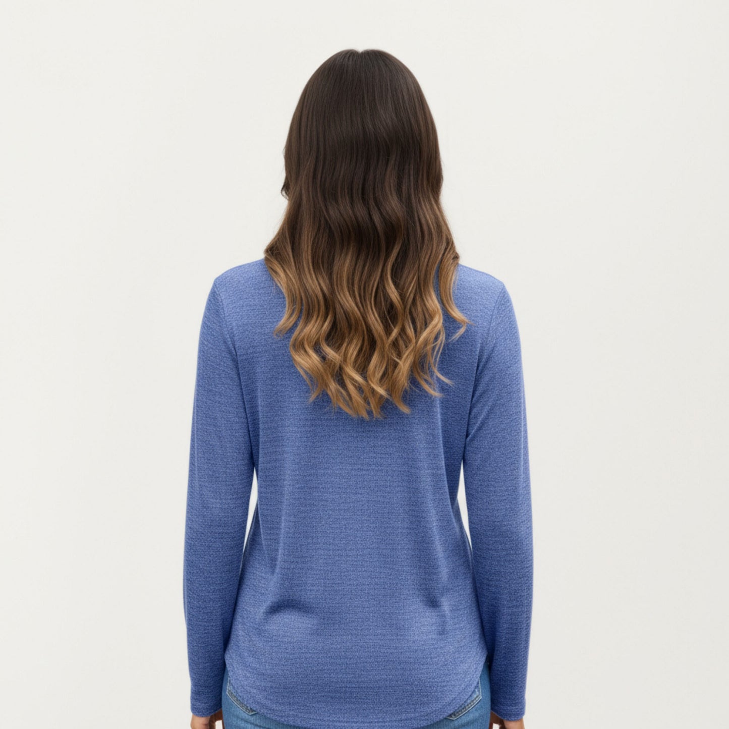Long Sleeve V-Neck Top with Subtle Front Pleat and Relaxed Fit