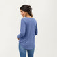 Long Sleeve V-Neck Top with Subtle Front Pleat and Relaxed Fit