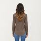 Long Sleeve V-Neck Top with Subtle Front Pleat and Relaxed Fit