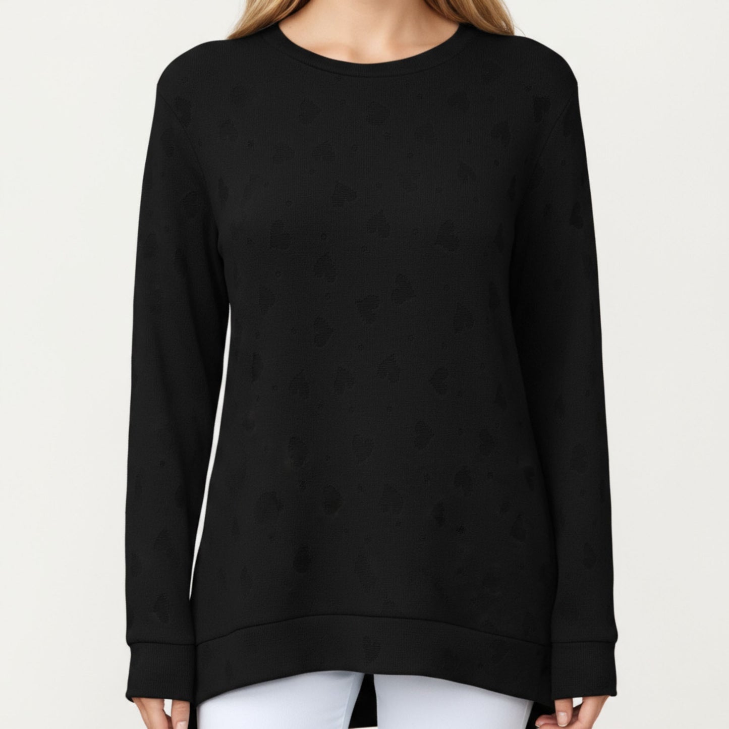 Long Sleeve Oversized Pullover Top with High-Low Hem and Relaxed Fit