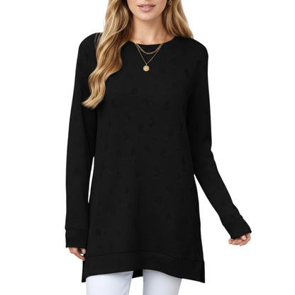 Long Sleeve Oversized Pullover Top with High-Low Hem and Relaxed Fit