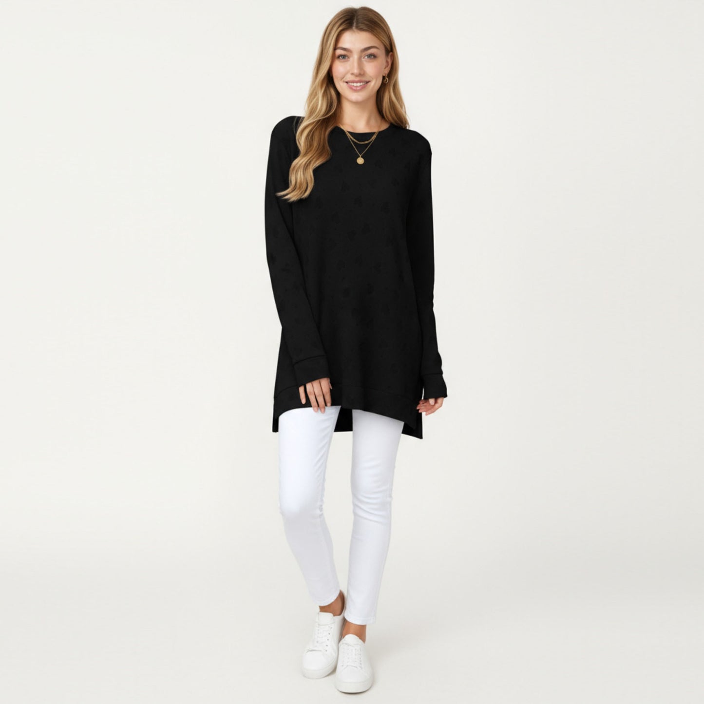 Long Sleeve Oversized Pullover Top with High-Low Hem and Relaxed Fit