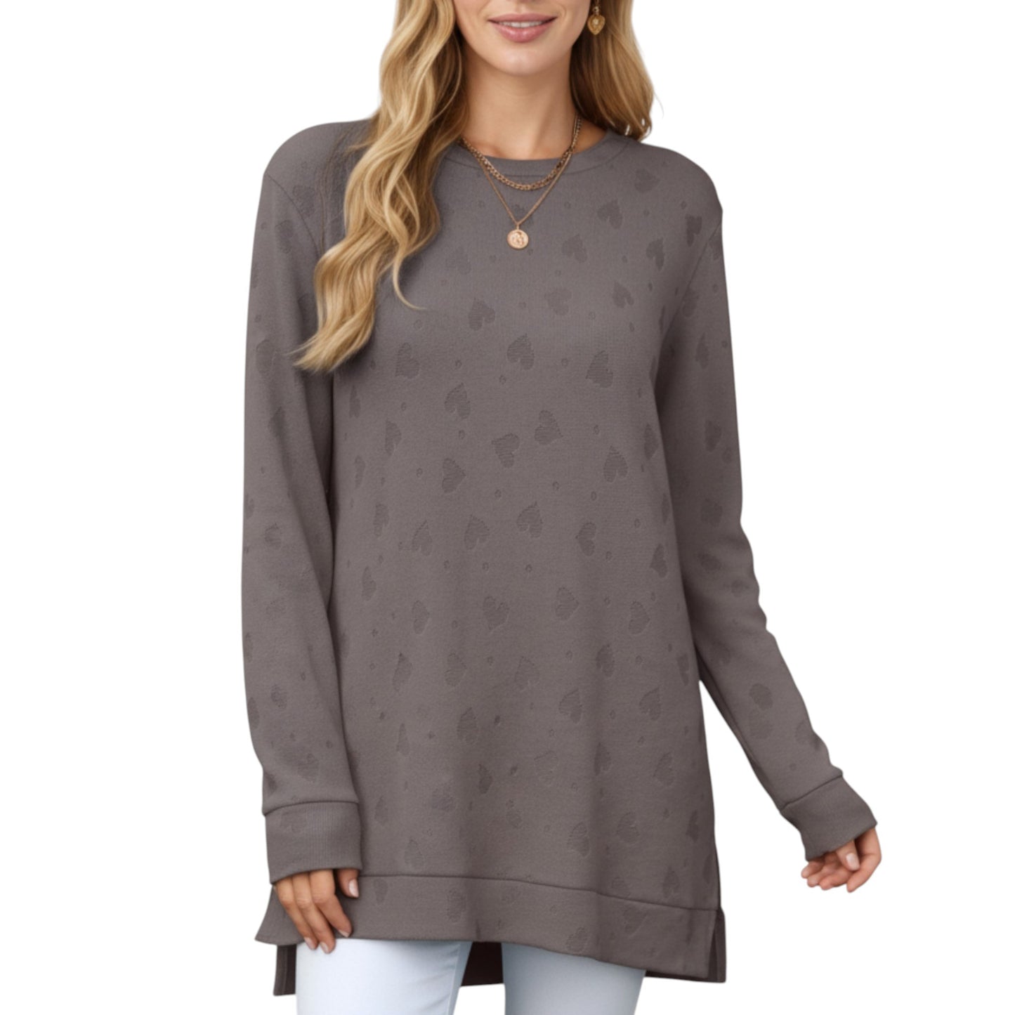 Long Sleeve Oversized Pullover Top with High-Low Hem and Relaxed Fit