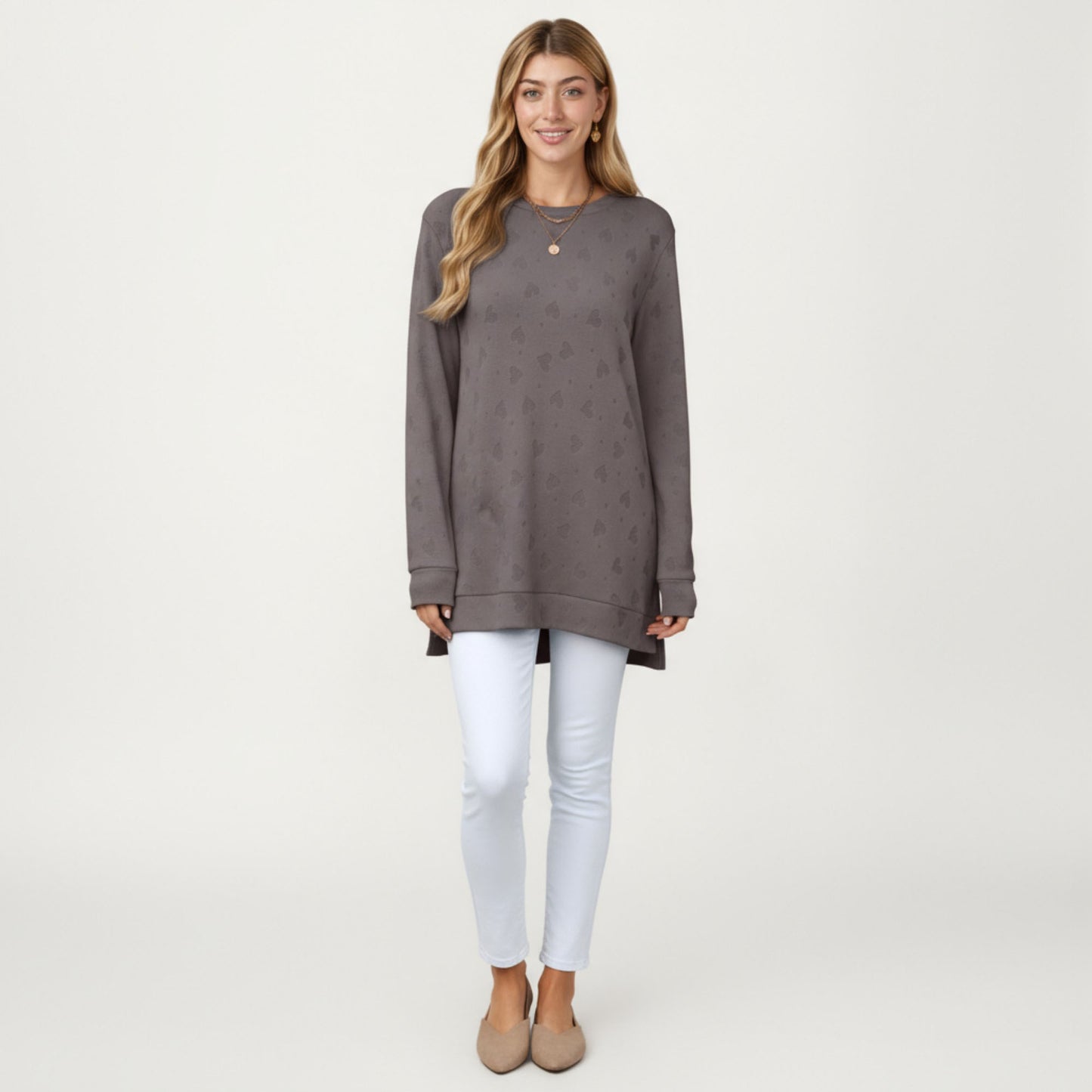 Long Sleeve Oversized Pullover Top with High-Low Hem and Relaxed Fit
