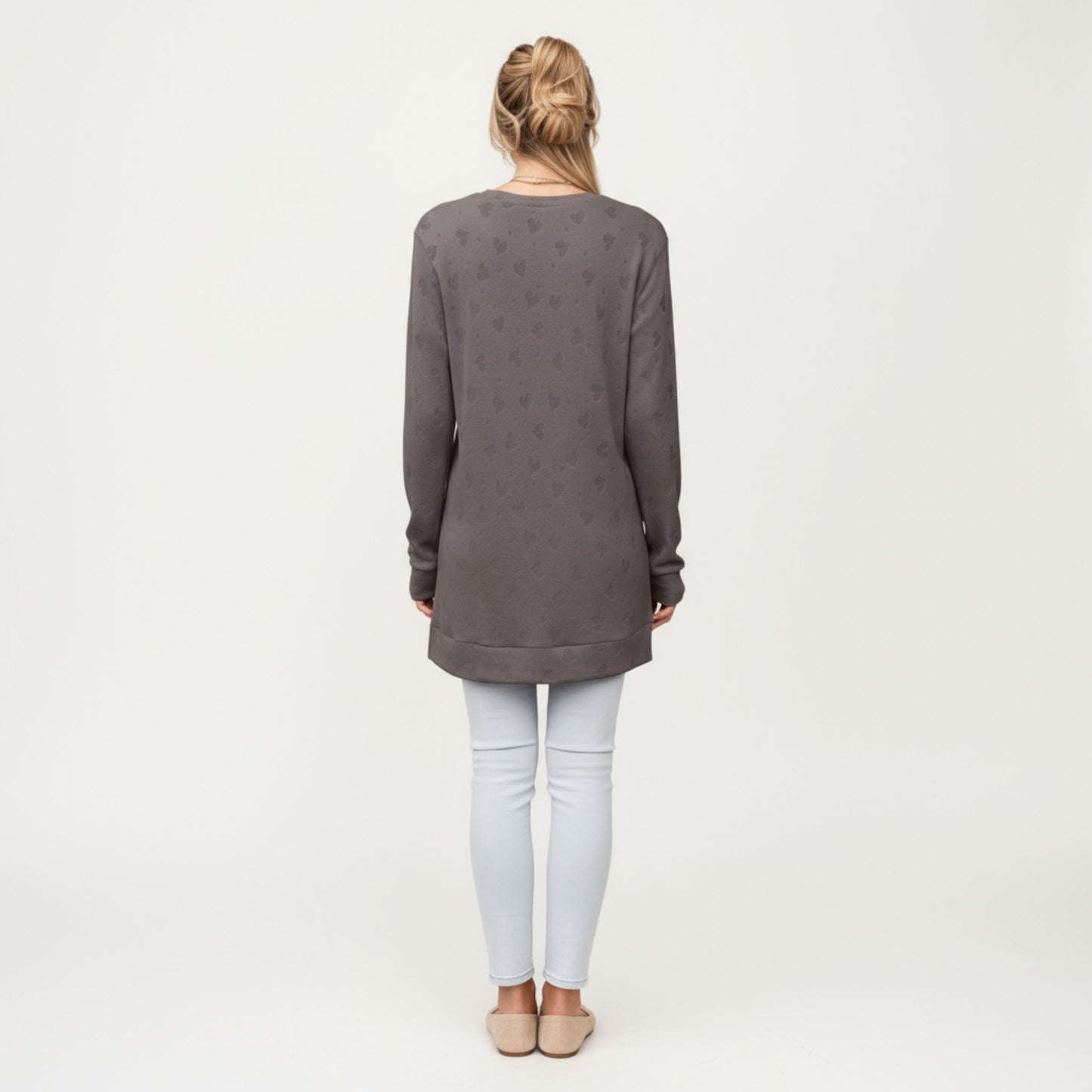 Long Sleeve Oversized Pullover Top with High-Low Hem and Relaxed Fit