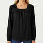 Long Sleeve Square Neck Top with Front Pleat Detailing and Relaxed Fit