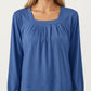 Long Sleeve Square Neck Top with Front Pleat Detailing and Relaxed Fit