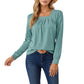 Long Sleeve Square Neck Top with Front Pleat Detailing and Relaxed Fit
