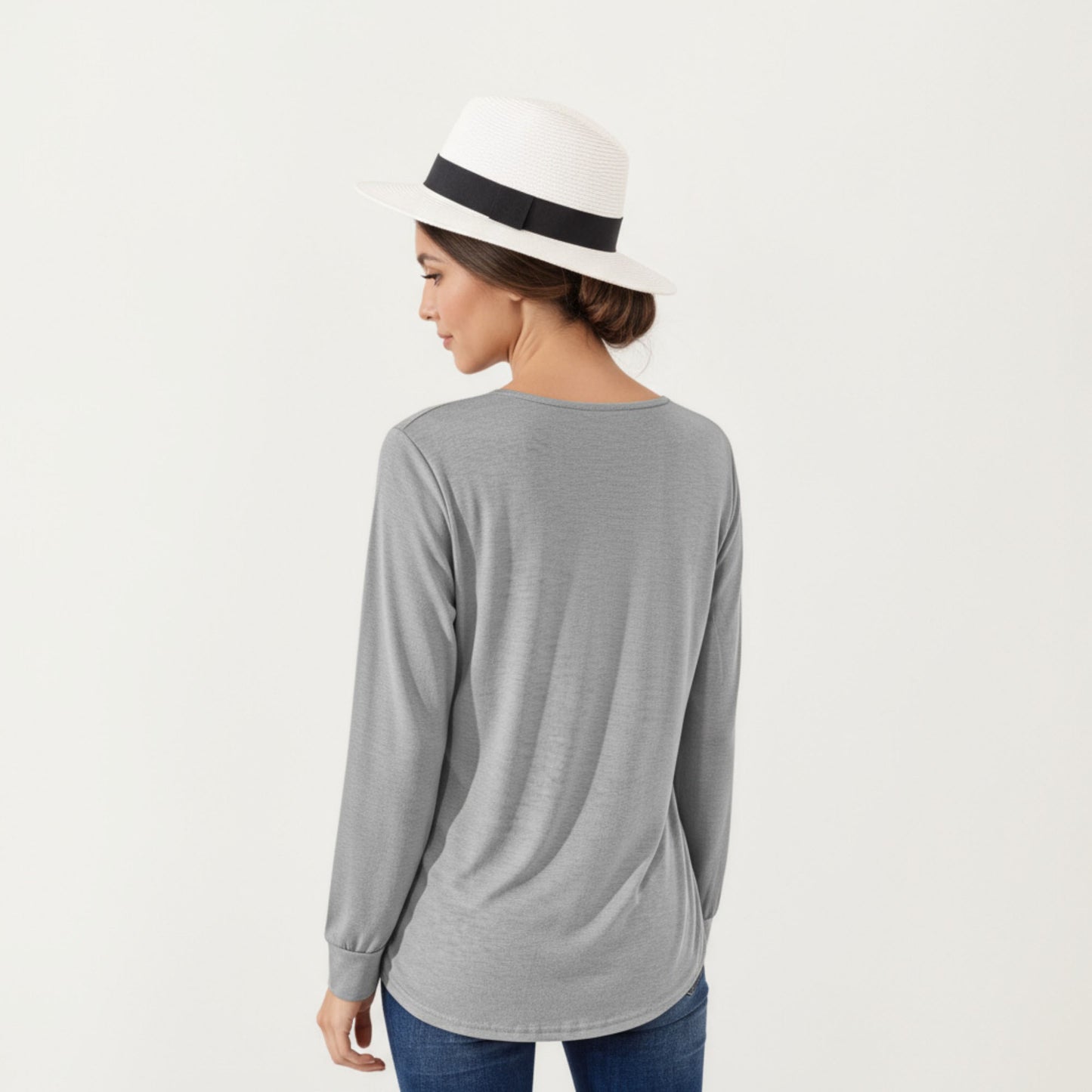 Long Sleeve Square Neck Top with Front Pleat Detailing and Relaxed Fit