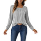 Long Sleeve Square Neck Top with Front Pleat Detailing and Relaxed Fit