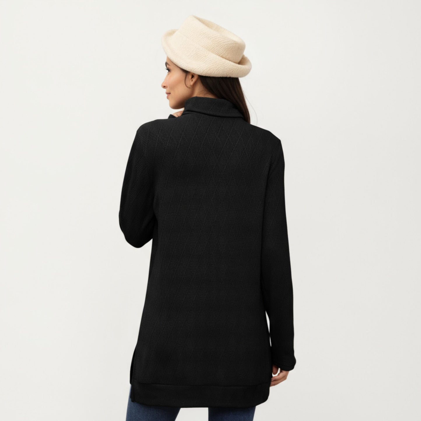 Long Sleeve Collared Knit Top with Subtle Textured Pattern and Relaxed Fit