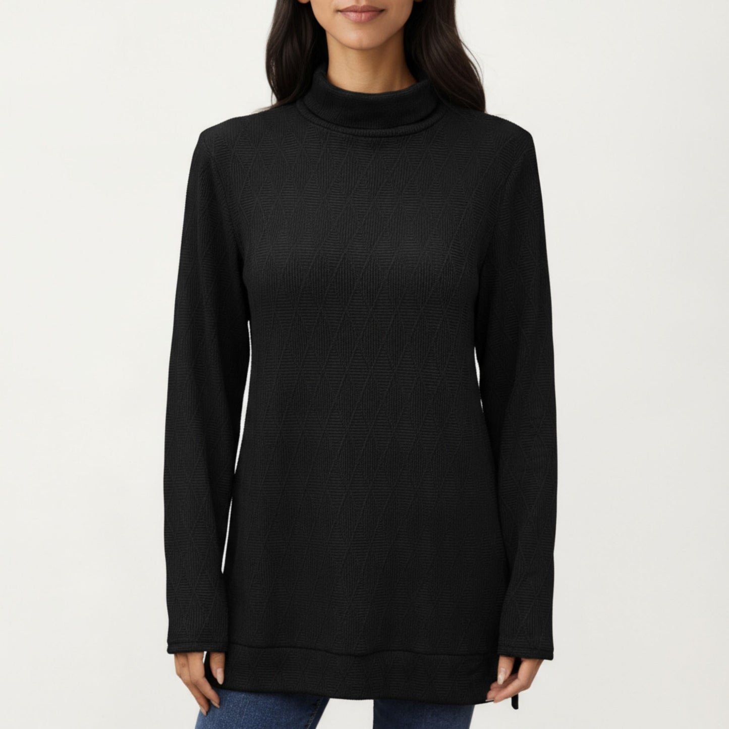Long Sleeve Collared Knit Top with Subtle Textured Pattern and Relaxed Fit