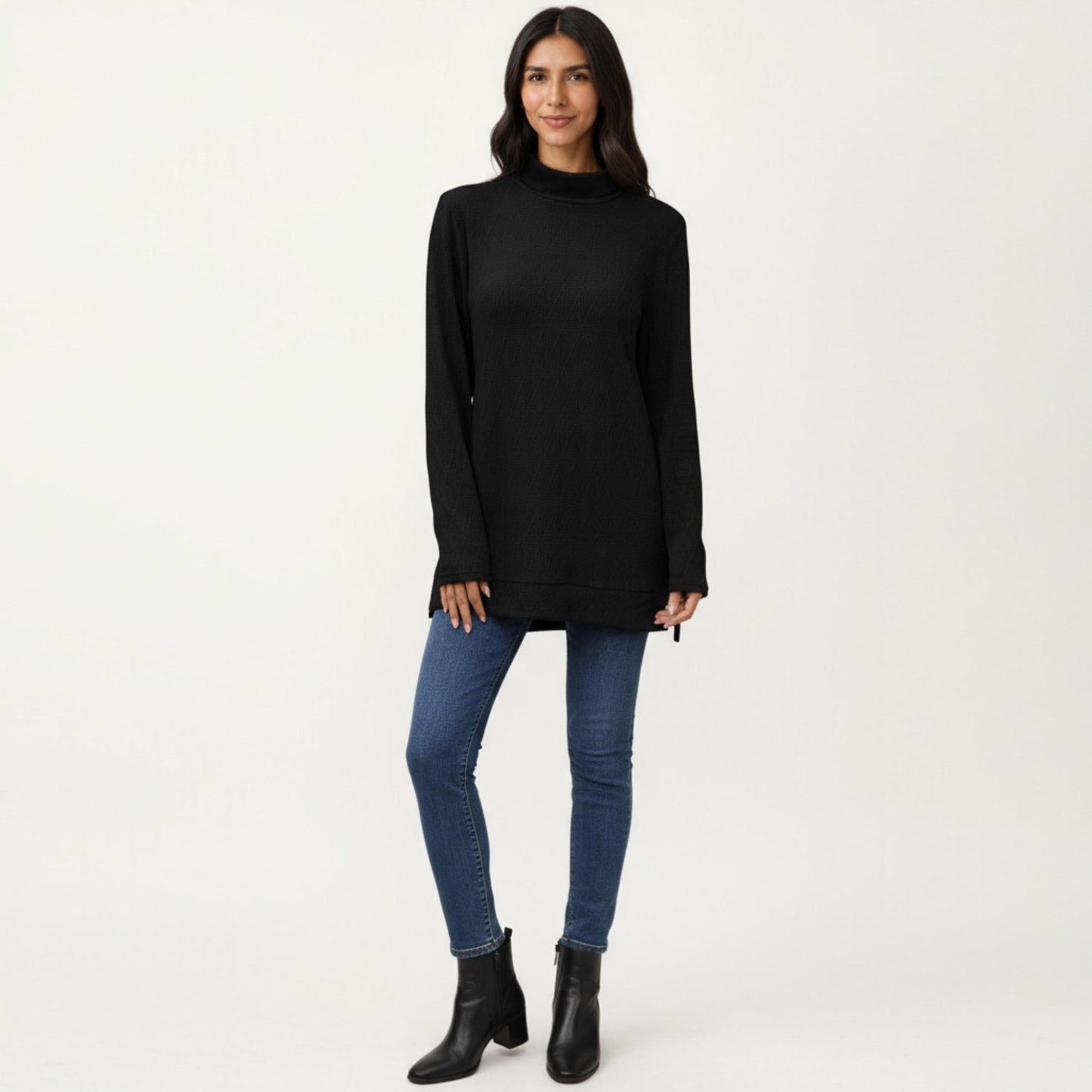 Long Sleeve Collared Knit Top with Subtle Textured Pattern and Relaxed Fit