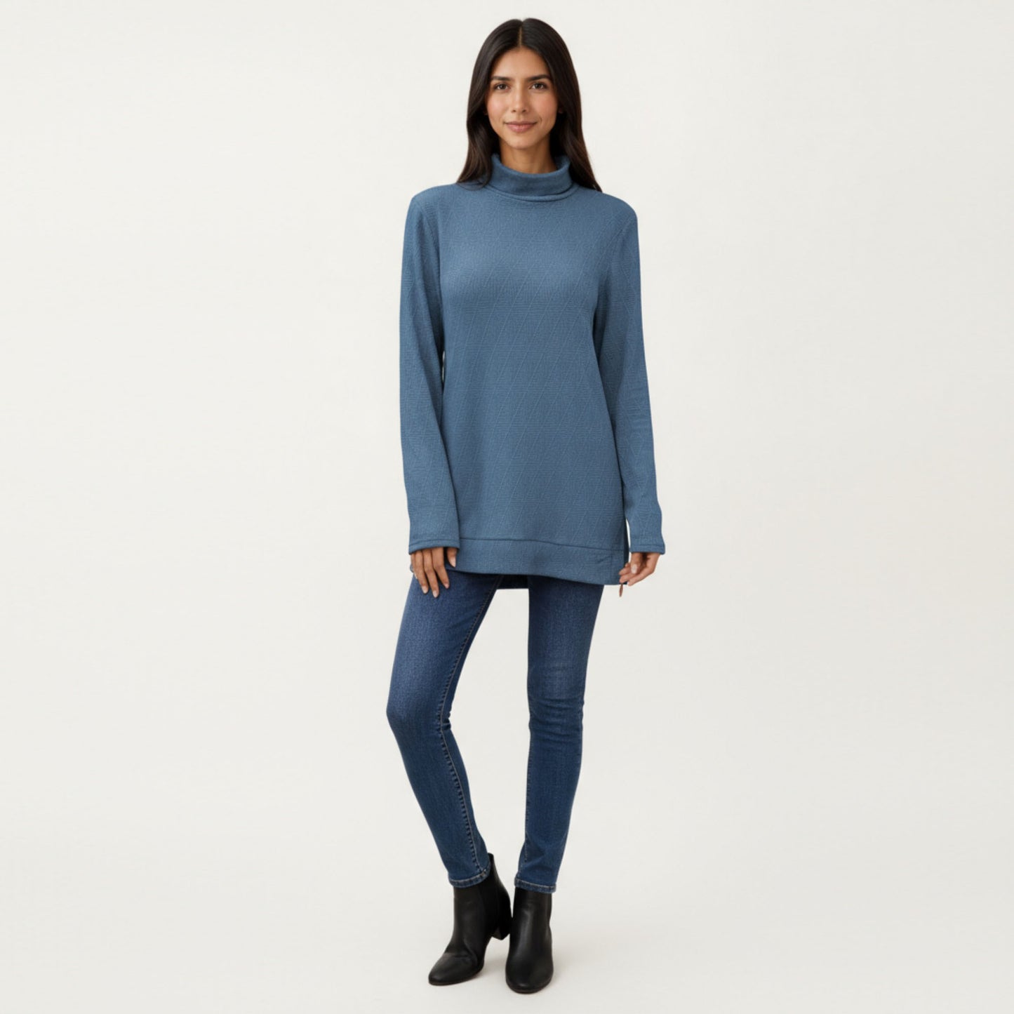 Long Sleeve Collared Knit Top with Subtle Textured Pattern and Relaxed Fit