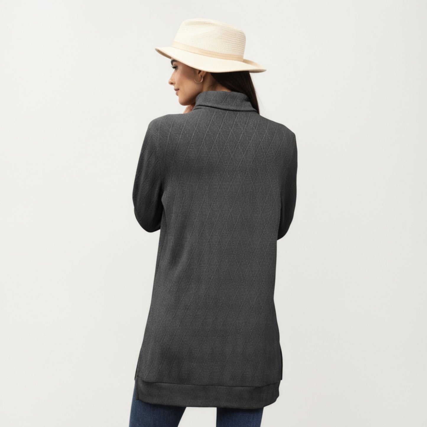 Long Sleeve Collared Knit Top with Subtle Textured Pattern and Relaxed Fit