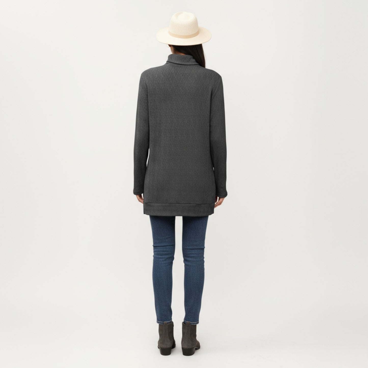 Long Sleeve Collared Knit Top with Subtle Textured Pattern and Relaxed Fit