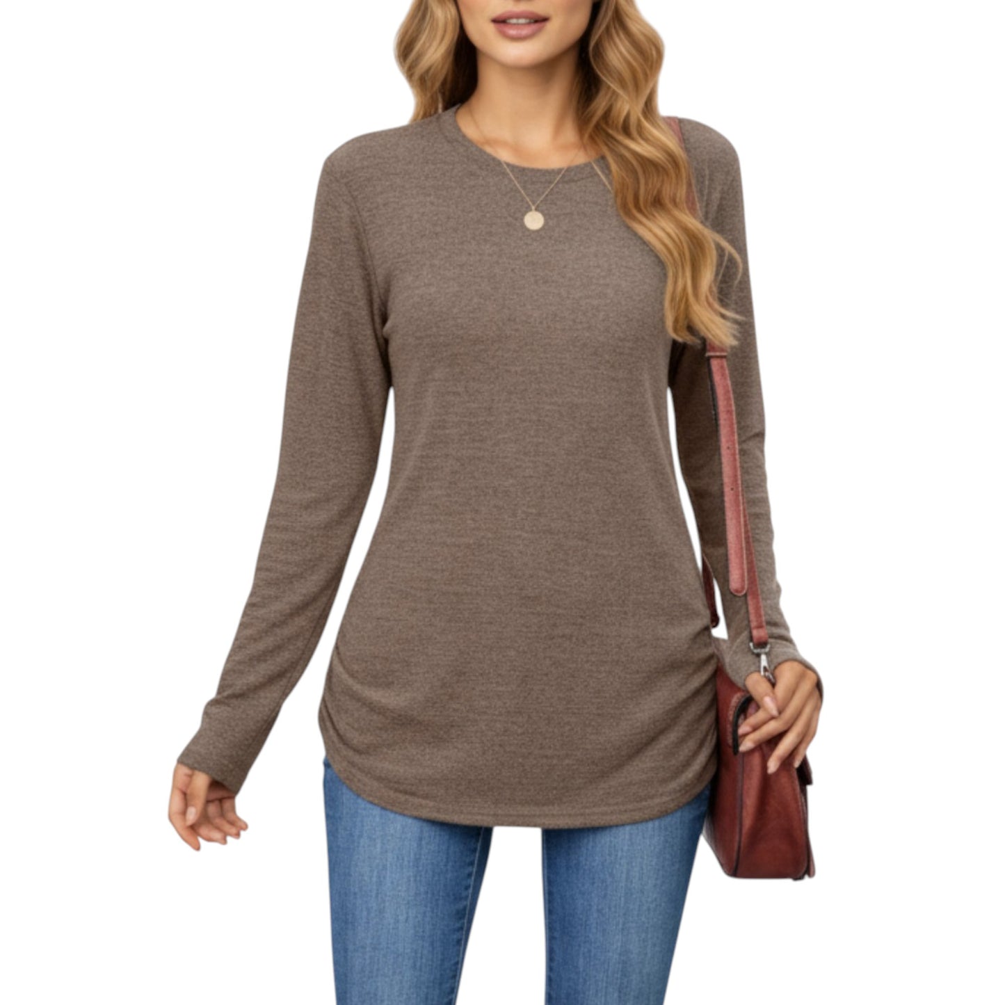 Long Sleeve Crew Neck Top with Relaxed Fit and Soft Knit Fabric