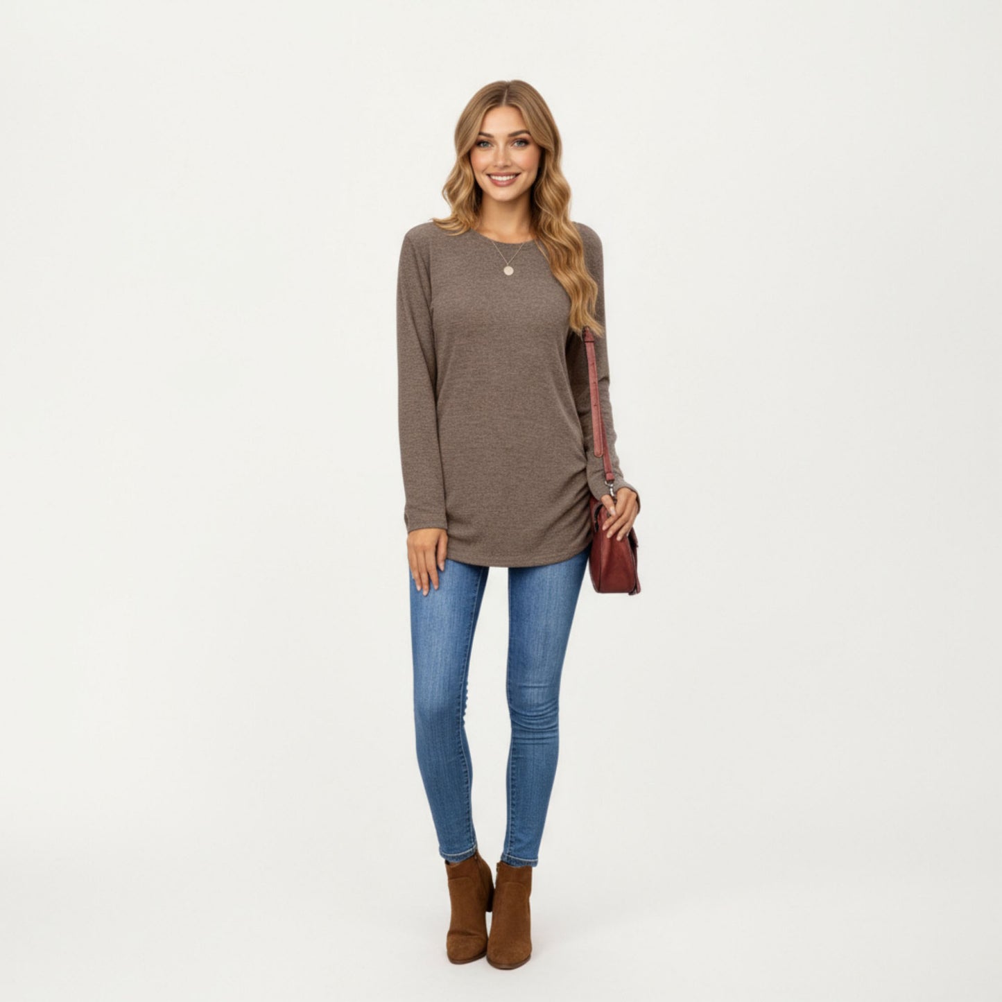 Long Sleeve Crew Neck Top with Relaxed Fit and Soft Knit Fabric