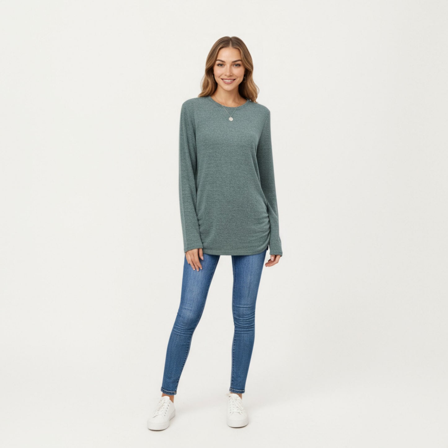 Long Sleeve Crew Neck Top with Relaxed Fit and Soft Knit Fabric