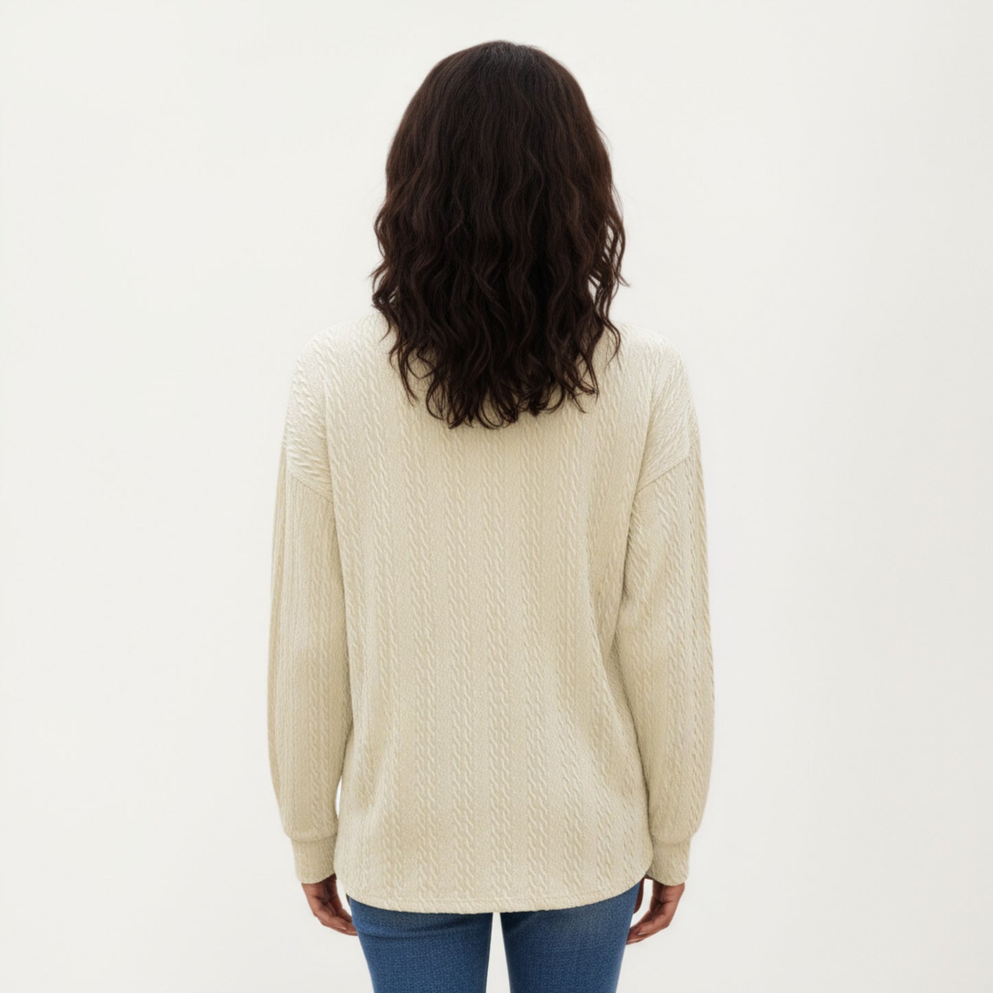 Long Sleeve Collared Knit Top with Subtle Textured Pattern and Relaxed Fit