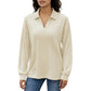 Long Sleeve Collared Knit Top with Subtle Textured Pattern and Relaxed Fit