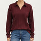 Long Sleeve Collared Knit Top with Subtle Textured Pattern and Relaxed Fit