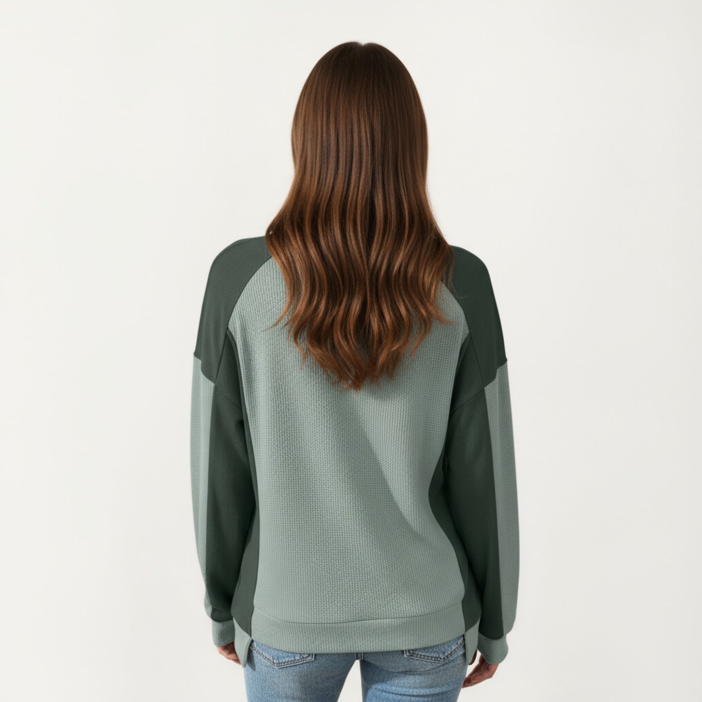 Long Sleeve Colorblock Pullover Top with Crew Neck and Relaxed Fit