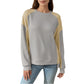 Long Sleeve Colorblock Pullover Top with Crew Neck and Relaxed Fit