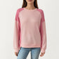 Long Sleeve Colorblock Pullover Top with Crew Neck and Relaxed Fit