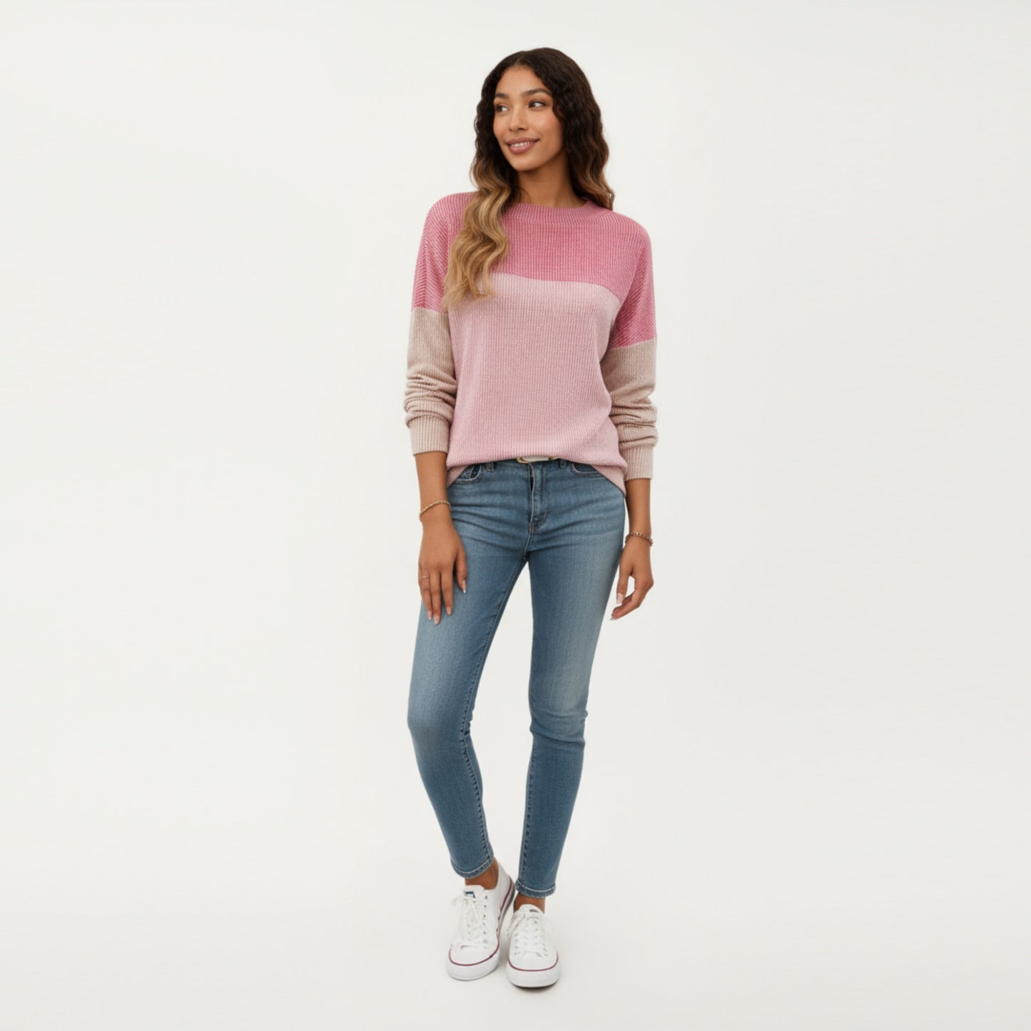 Long Sleeve Colorblock Pullover Top with Crew Neck and Relaxed Fit
