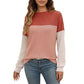 Long Sleeve Colorblock Pullover Top with Crew Neck and Relaxed Fit
