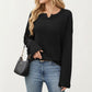 Long Sleeve Textured Knit Pullover Top with Split Neck and Relaxed Fit