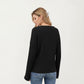 Long Sleeve Textured Knit Pullover Top with Split Neck and Relaxed Fit
