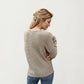 Long Sleeve Textured Knit Pullover Top with Split Neck and Relaxed Fit