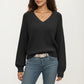 Off-Shoulder Knit Sweater with Pointelle Sleeves and Relaxed Fit
