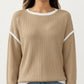 Long Sleeve Knit Top with Contrast Trim and Relaxed Fit