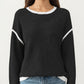 Long Sleeve Knit Top with Contrast Trim and Relaxed Fit