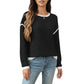 Long Sleeve Knit Top with Contrast Trim and Relaxed Fit